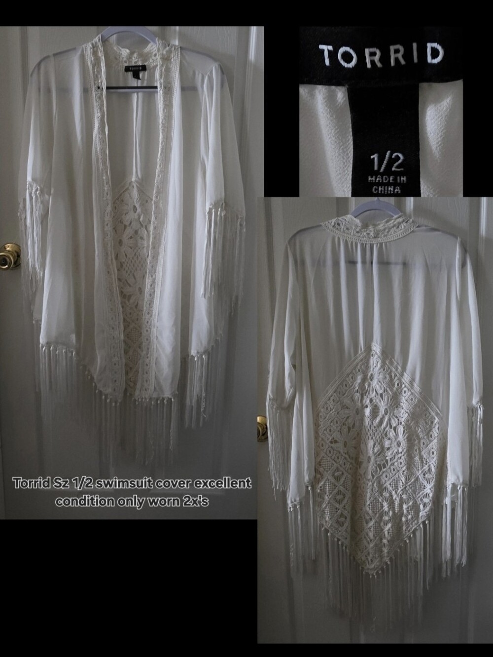 Torrid White Crochet Fringe Swim Cover-Up